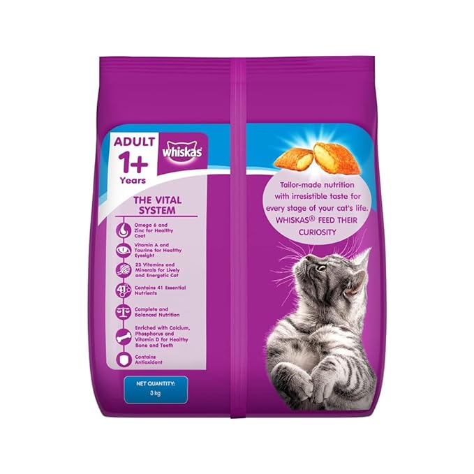 Whiskas Adult Dry Cat Food, Ocean Fish Flavour, 3kg